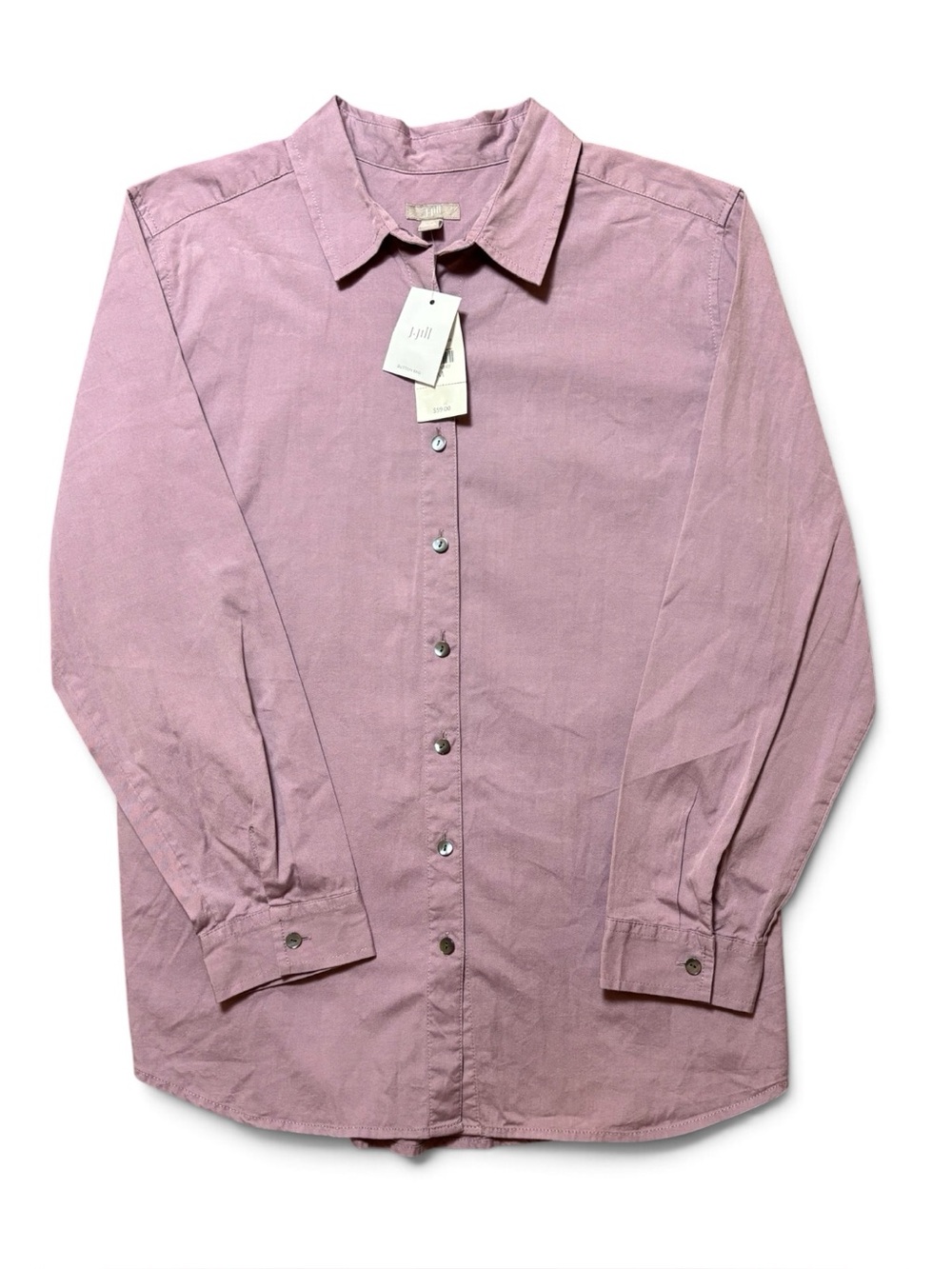 NWT J. Jill Cotton Button-Down Shirt Light Loganberry Mauve-Purple Long Sleeve M